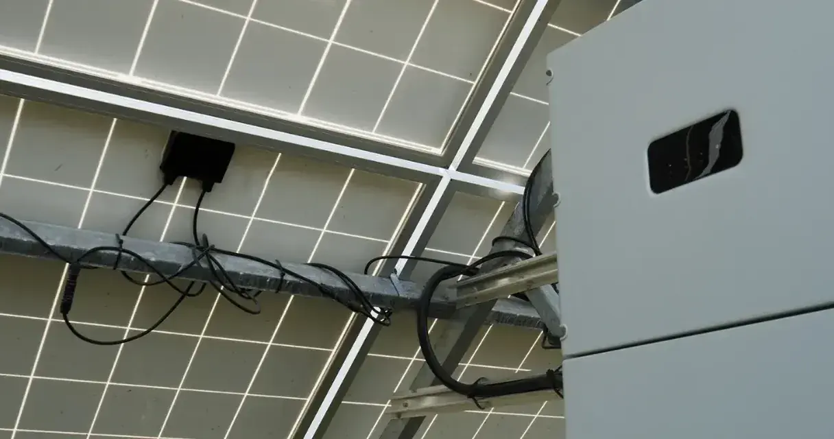 Fileiras de placas fotovoltaicas de uma usina solar em Goiás